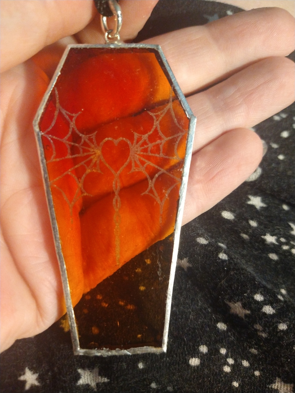 Gothic Gargoyle Fire Red Coffin Glass Pendant -